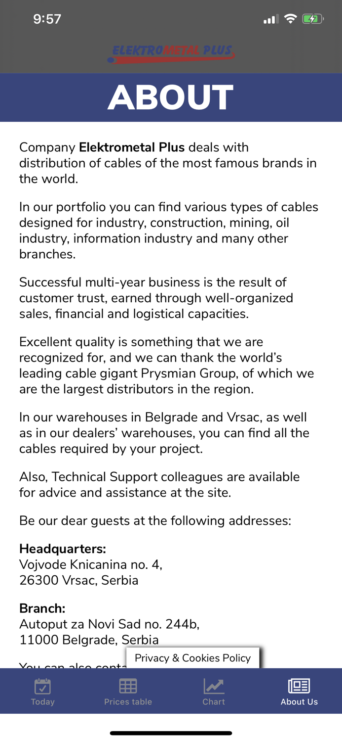 Elektrometal Plus Metal Prices