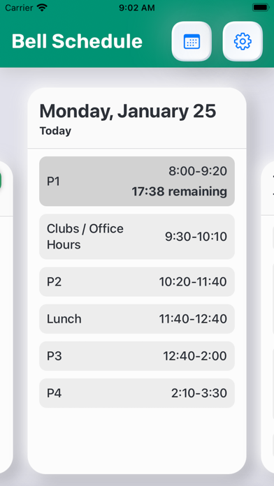 School Bell Schedule Screenshot