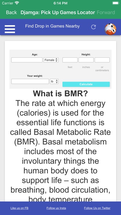 Djamga: Pick Up Games, BMR BMI screenshot-3
