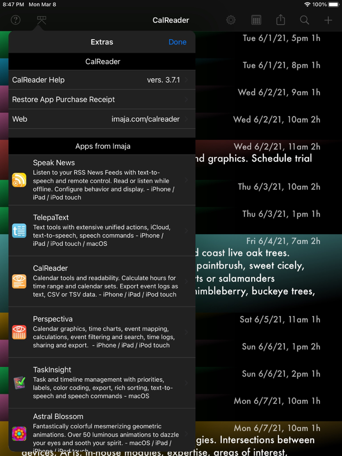 CalReader - Calender logs