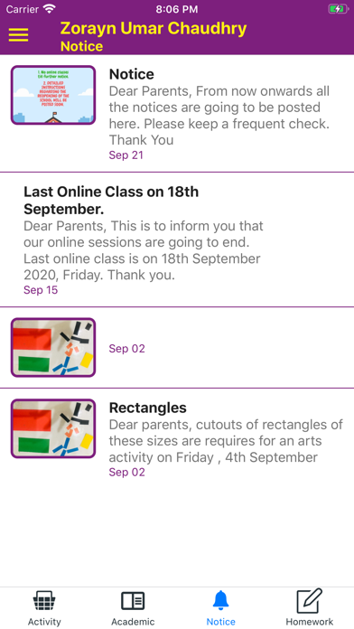 The NGS School Diary Screenshot