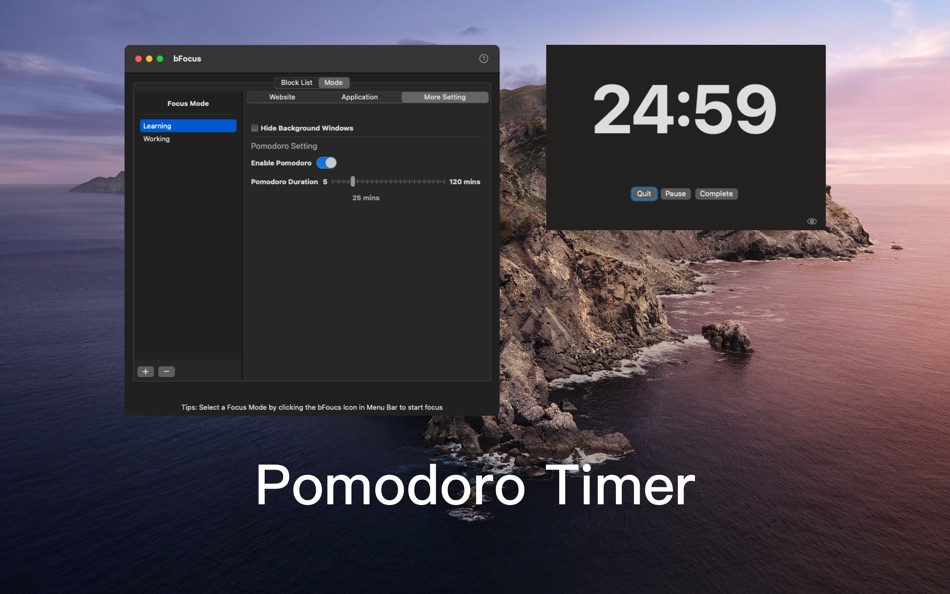 #5. bFocus-Focus & Pomodoro Timer (macOS) Podle: Huizhou Walden Information Technology Co., Ltd.