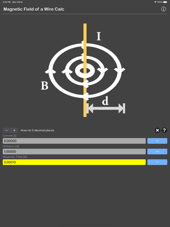 Magnetic Field of a Wire Calc