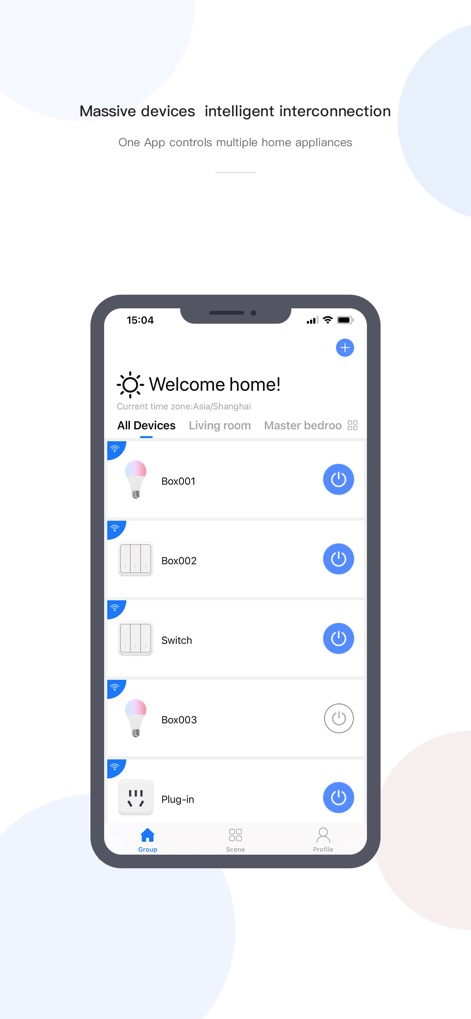 CozyLife Smart - L'app CozyLife Smart offre un controllo centralizzato, visualizzando una lista chiara di dispositivi come le lampadine intelligenti e permettendo una facile organizzazione per ambienti, come il “Living room”.