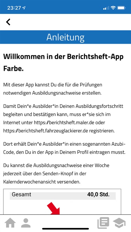 Berichtsheft-App Farbe