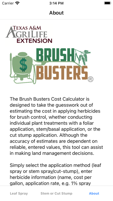 Brush Busters Cost Calculator Screenshot