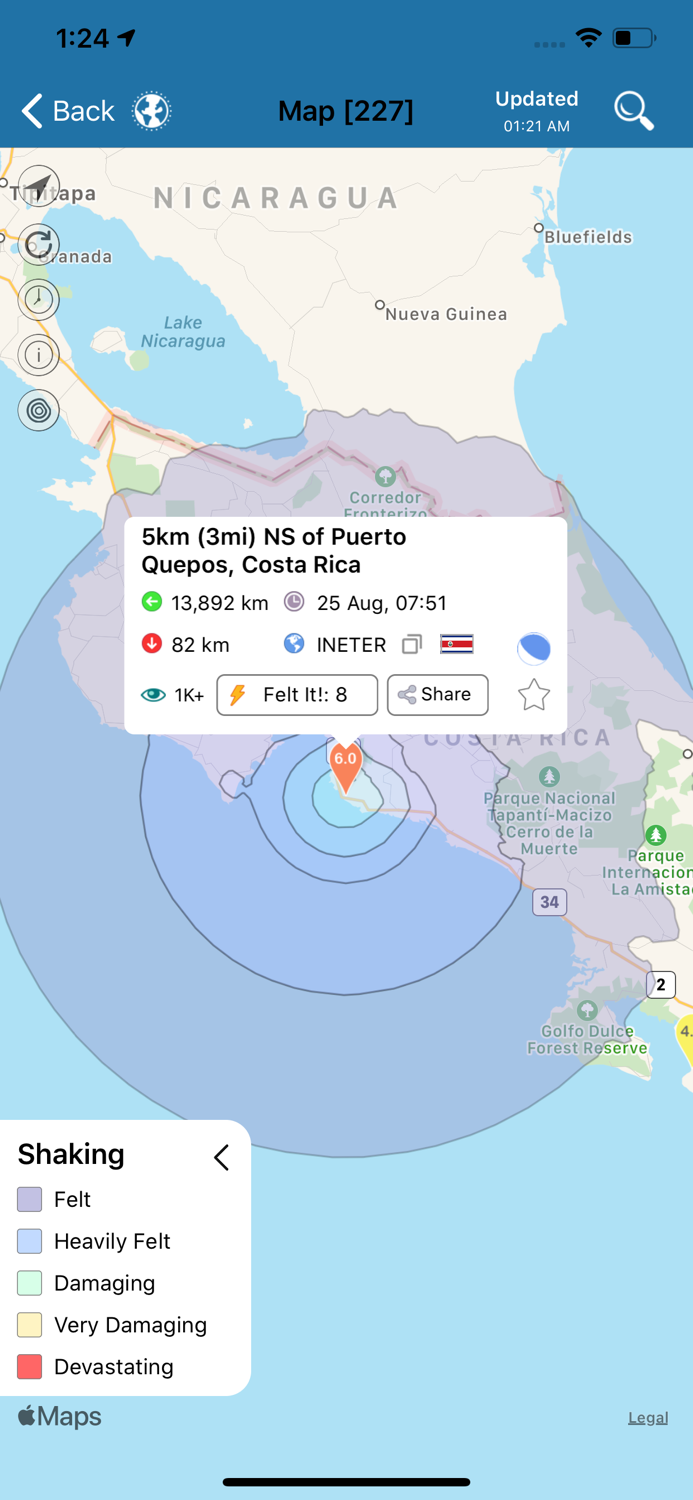 Earthquake Alerts Map and Info