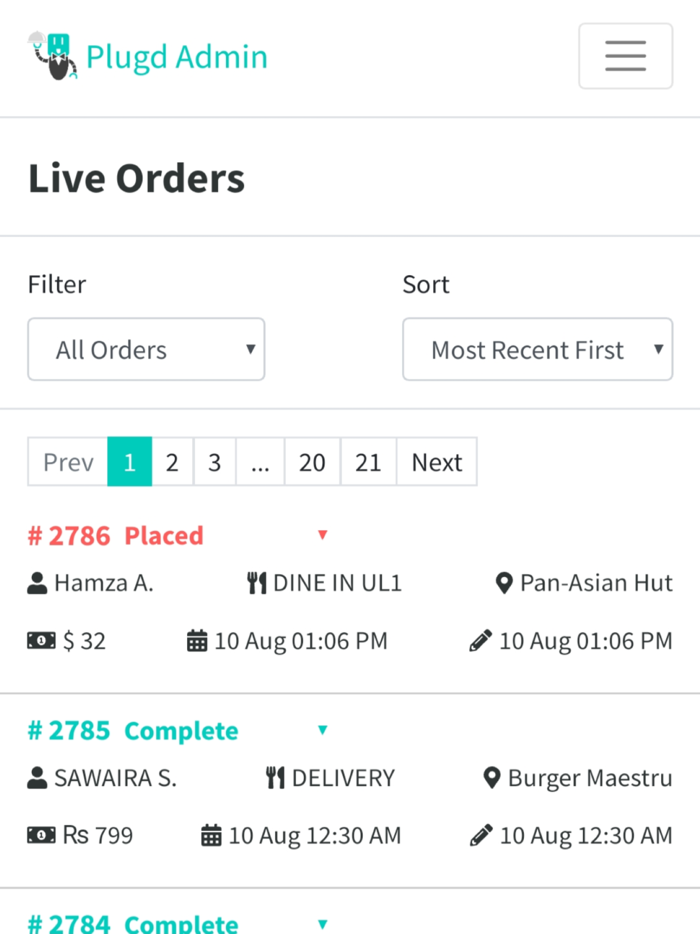 Plugd Restaurant Staff App