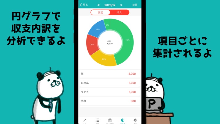 パンダと犬の簡単家計簿