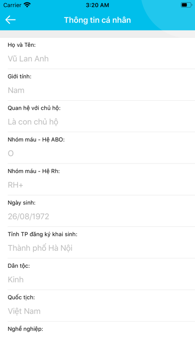 Thông tin hồ sơ sức khoẻ Screenshot