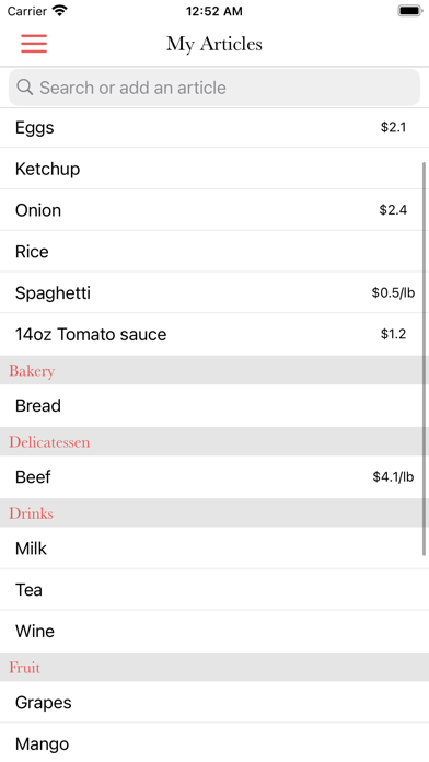 My Shopping List, Grocery list Screenshot