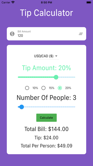 Tip Calculator - Split Bills Screenshot 1 - AppWisp.com Tip Calculator - Split Bills Screenshot 1 - AppWisp.com