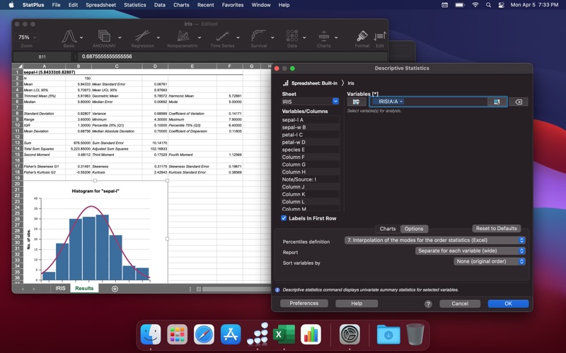 StatPlus: Data Analysis Screenshot