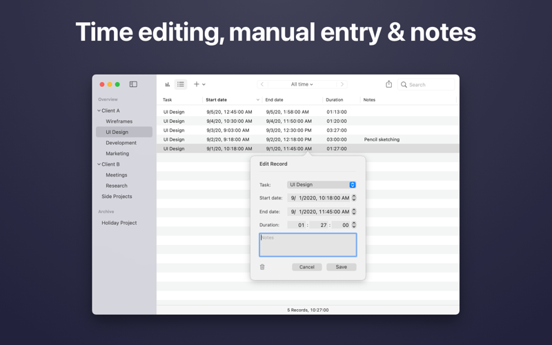 Tim • Simple Time Tracker for macOS