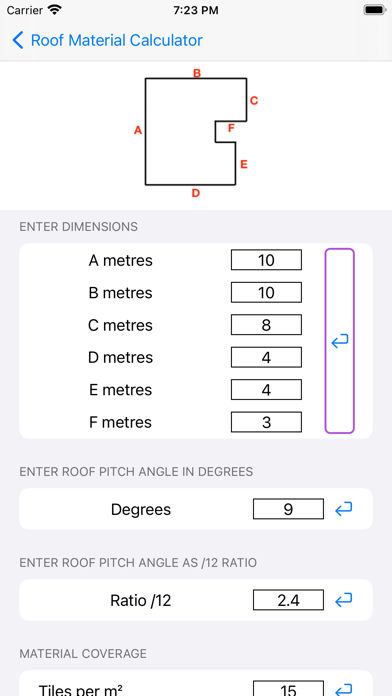 Roof Material Calculator Screenshot