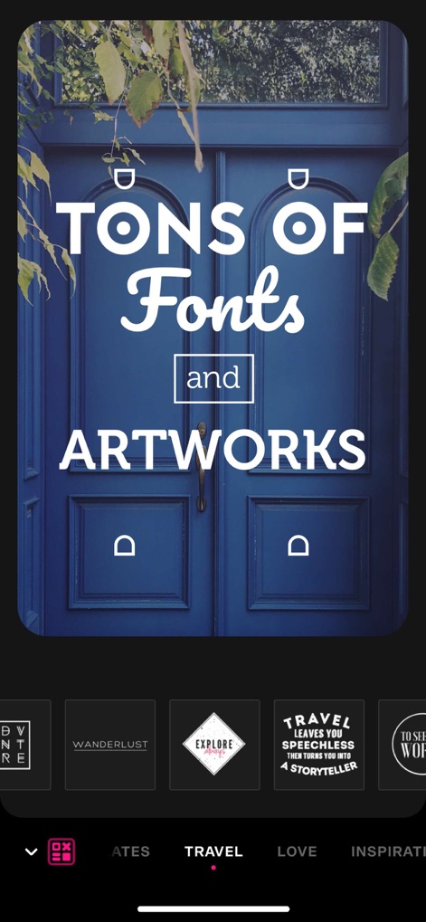 Font Candy Photo & Text Editor - Discover the app's extensive library of curated font collections and the wide array of built-in artwork presets designed to enhance any image.