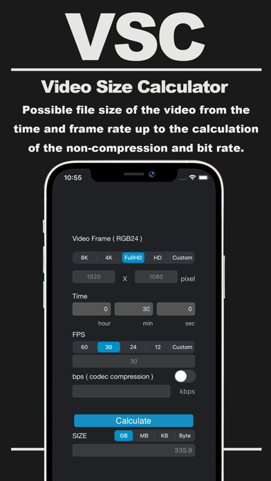 Video Size Calculator Screenshot