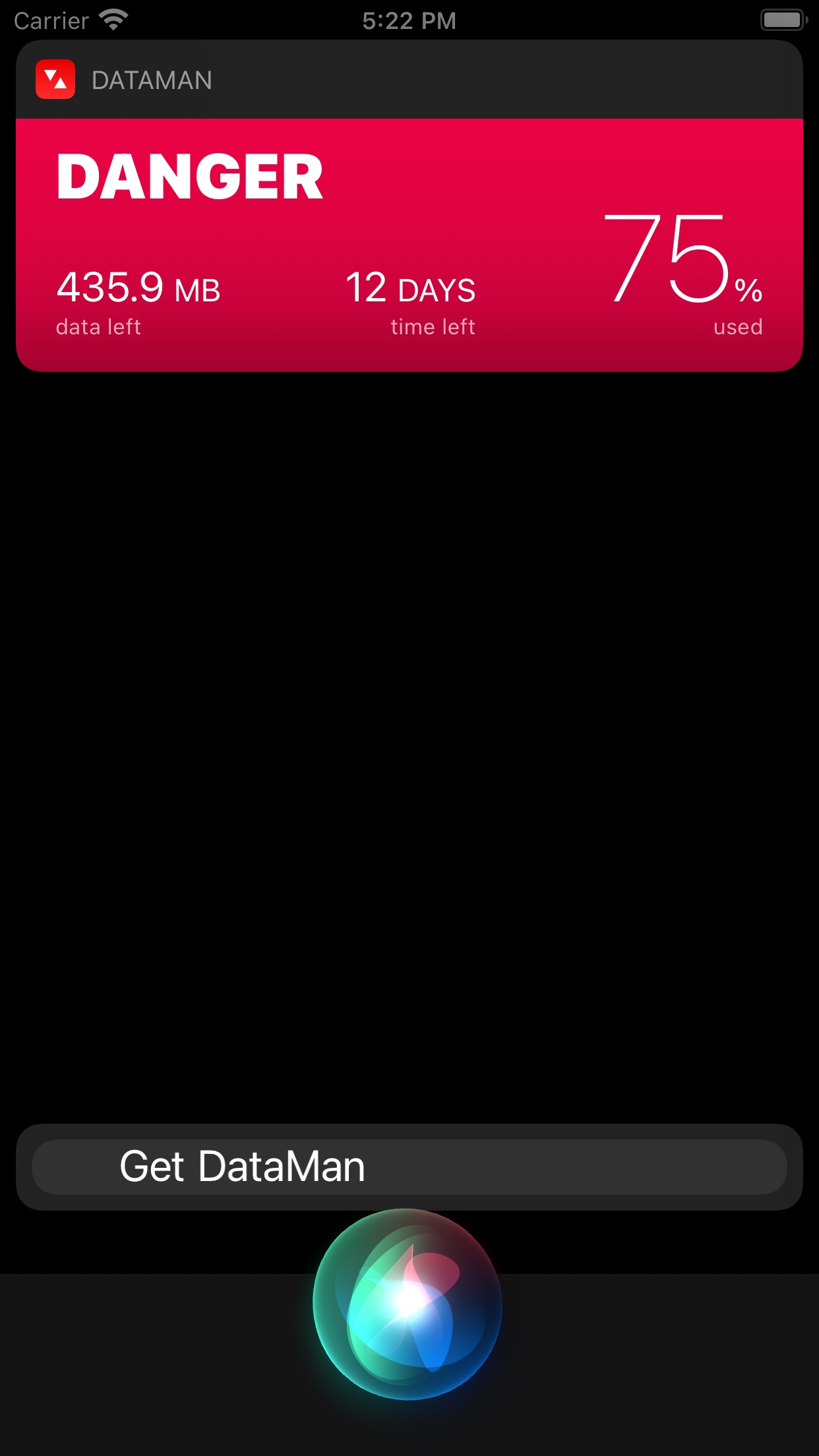 Screenshot do app DataMan - track data usage