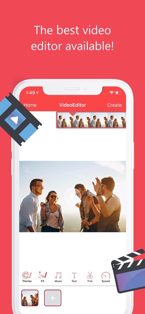 Slow Motion Video Editor SLOMO - The app presents an intuitive editing hub, showcasing the main video preview area and readily accessible tools like 'Themes' and 'FX' for quick enhancements.