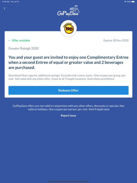 GoPlaySave Triangle iPad screenshot 1 - Food & Drink app