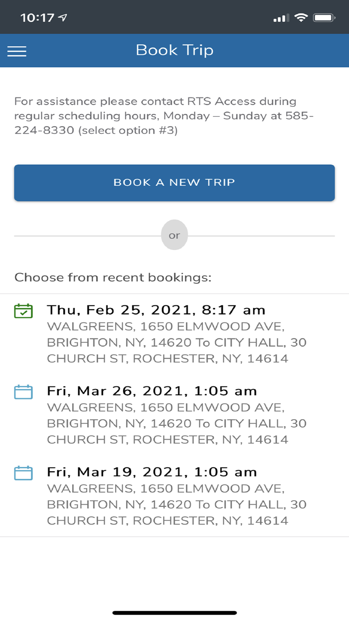RTS Access Ride Request