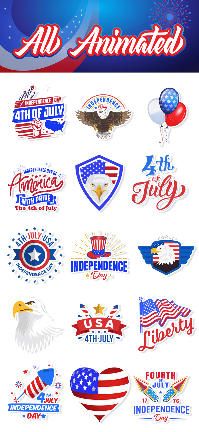 4th of July Animated Stickers