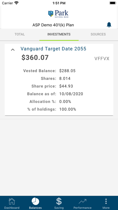 Park National Retirement Plan Screenshot