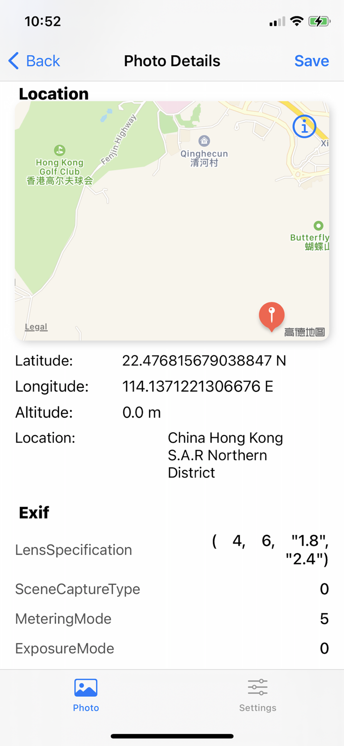 Photo Exif metadata View Exif