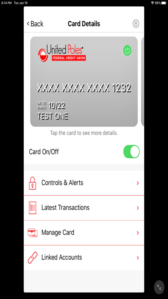 UPFCU Debit Card Controls App