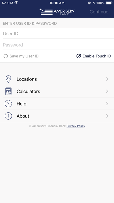 AmeriServ Banking Screenshot