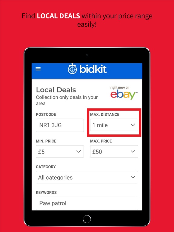 bidkit local ebay deals finder iPad screenshot 2 - Shopping app