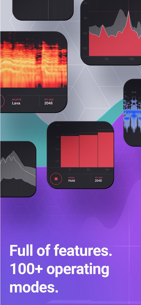 Audio Spectrum Analyzer Pro - ユーザーは多彩なグラフ表示を切り替えながら、100以上の動作モードと豊富な機能から最適な分析環境を構築し、あらゆるニーズに対応できます。