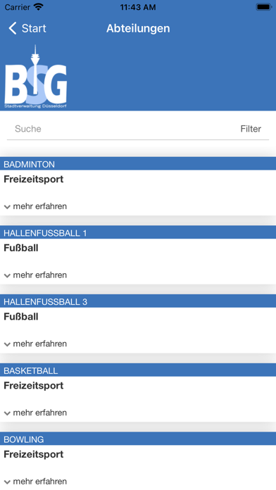 Betriebssport Stadt Düsseldorf Screenshot