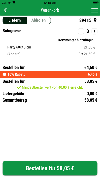 Pak Pizza Pasta Heimservice Screenshot