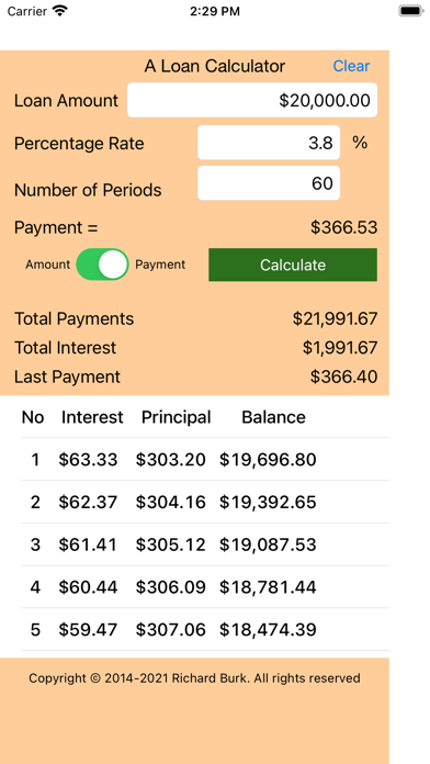 A Loan Calculator Screenshot