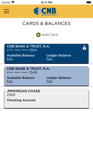 CNB Bank & Trust Card Manager Screenshot