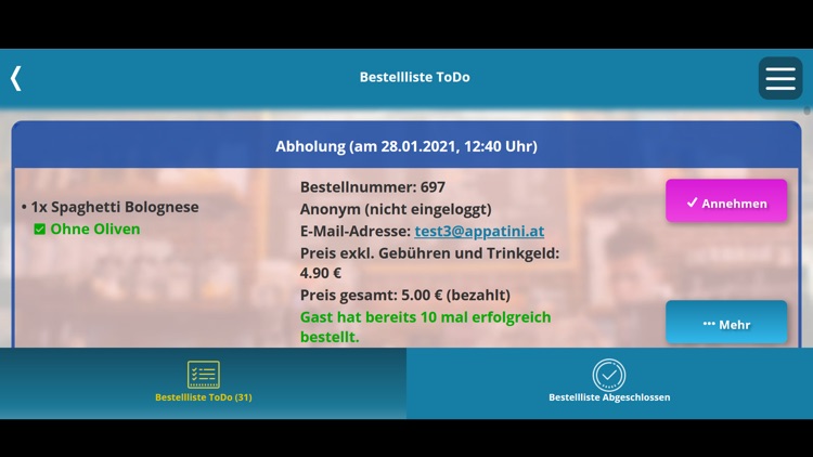 Kellner-App für Appatini.at
