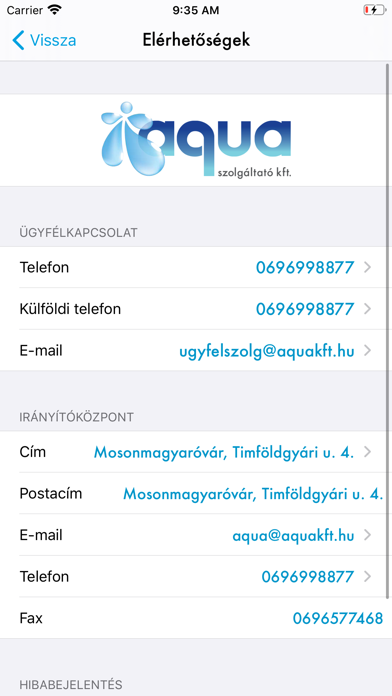 AQUA Szolgáltató Kft. Screenshot