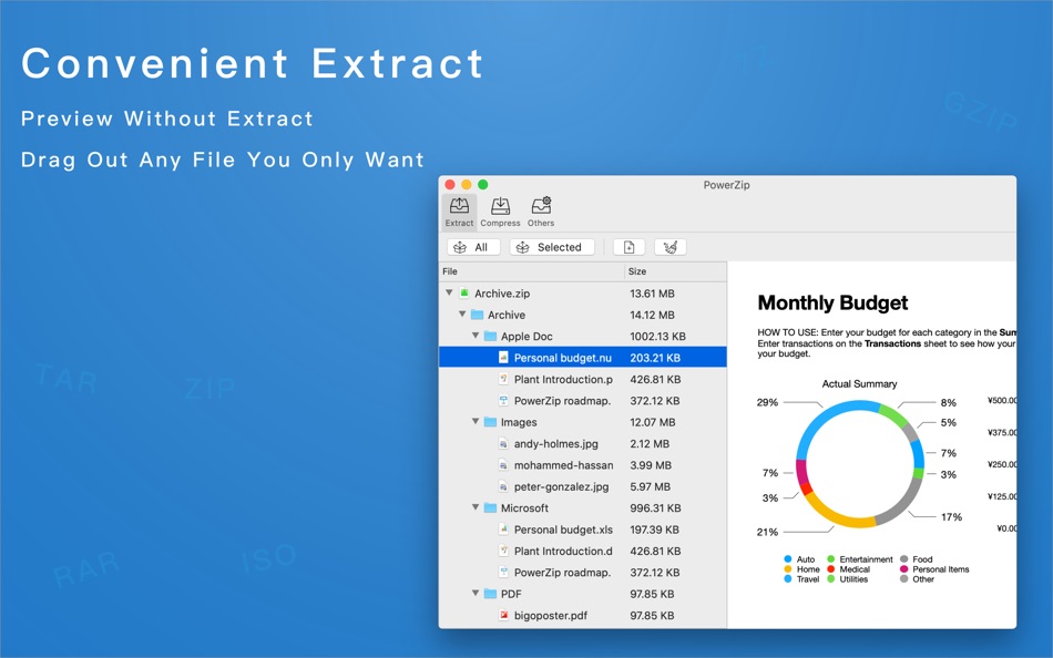#2. PowerZip-Powerful Archiver (macOS) Podle: 汝峰 向