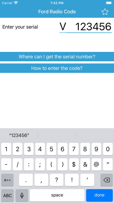 Radio Code for Ford V Serial Screenshot