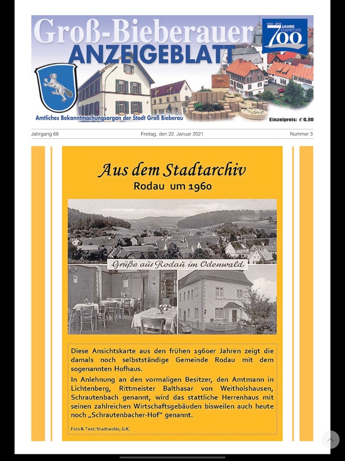 Groß-Bieberauer Anzeigeblatt
