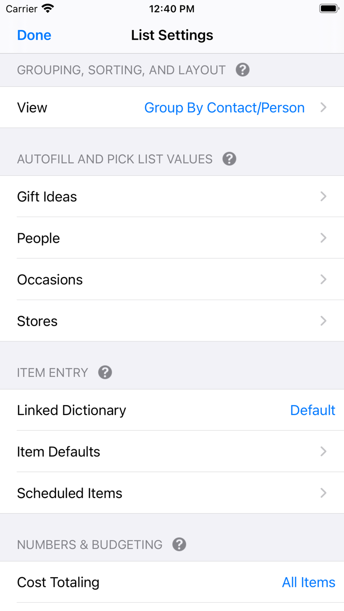 Gift List Budget Shopper