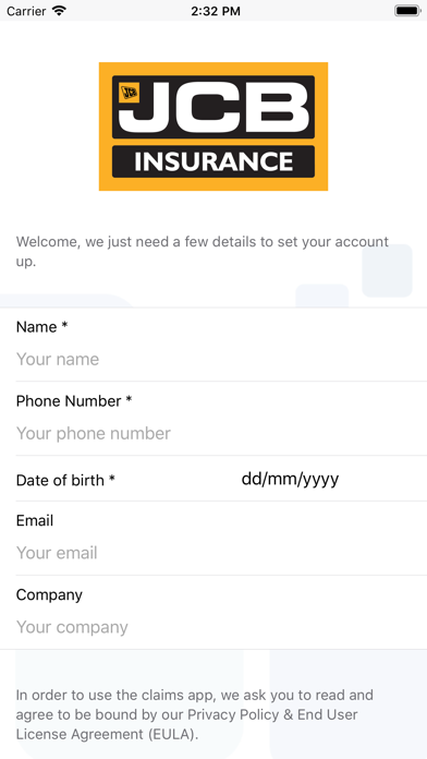 JCB Insurance Claims App Screenshot