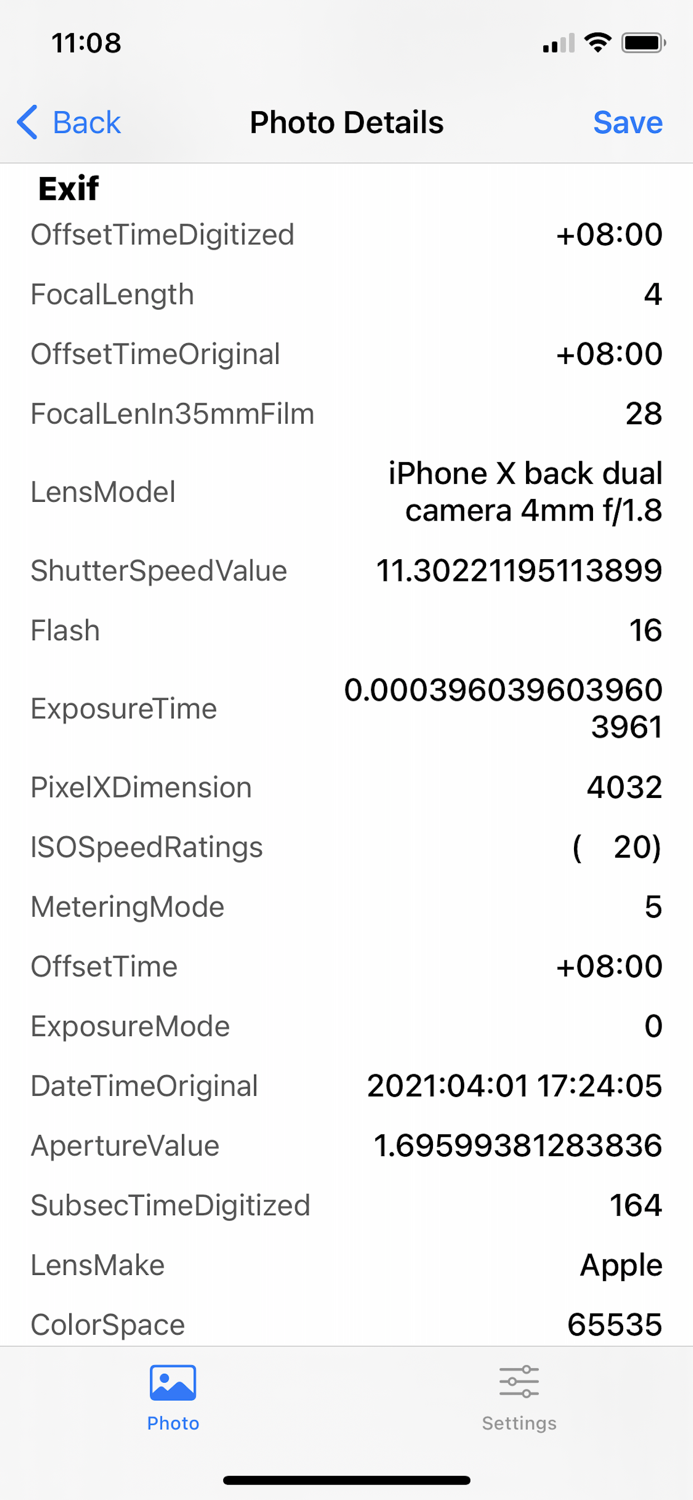 Photo Exif metadata View Exif