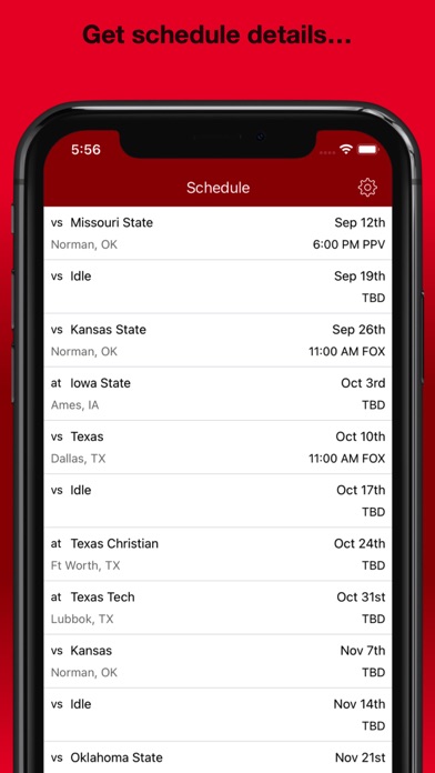 SoonerApp Oklahoma Football Screenshot