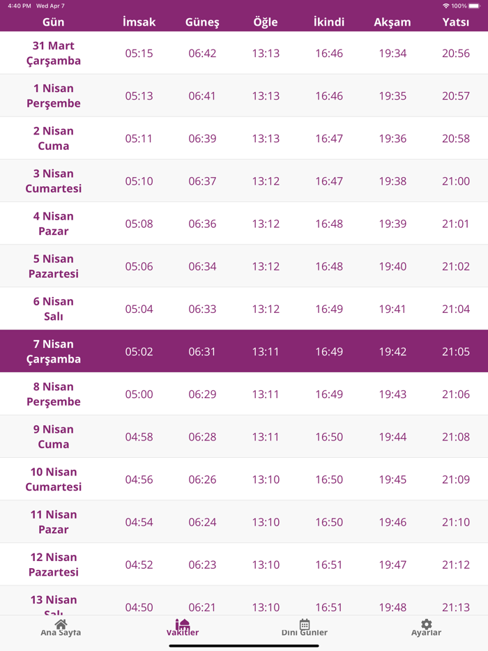 İftar Vakti - İmsakiye 2021