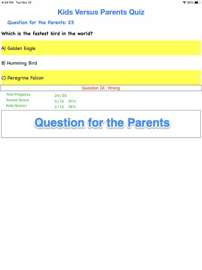 Kids Versus Parents Quiz App