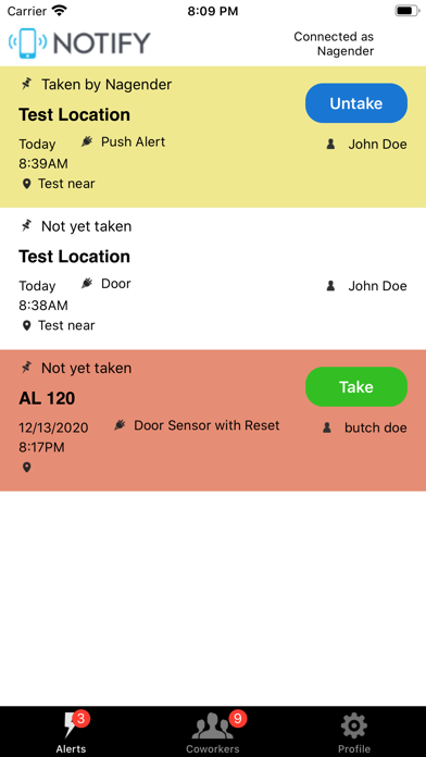 Notify Nurse Call Screenshot