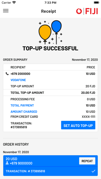 Vodafone Fiji TopUp Screenshot