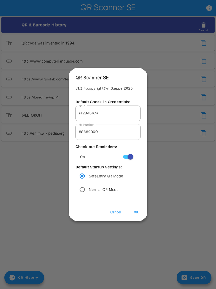 QR Scanner for SafeEntry